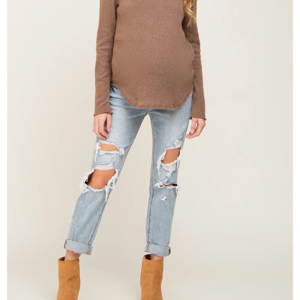 PinkBlush Light Blue Distressed Cuffed Maternity Jeans